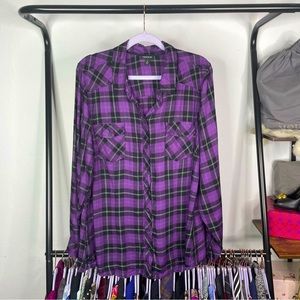 Torrid Purple Plaid Button Up Long Sleeve Shirt
